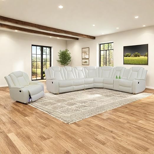 Power Recliner Sectional Sofa with LED Light & Storage Console