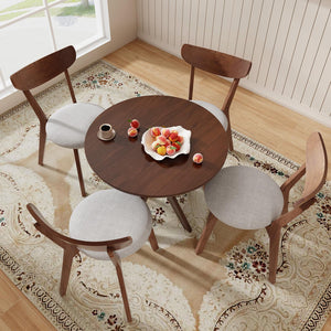 5-Piece Round Dining Table Set with 4 Chairs – Rubber Wood Legs, Brown