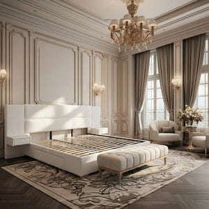 Upholstered Platform Bed Frame with Storage Drawers & Built-In Nightstands
