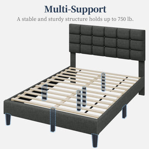 Upholstered Platform Bed Frame with Adjustable Tufted Headboard