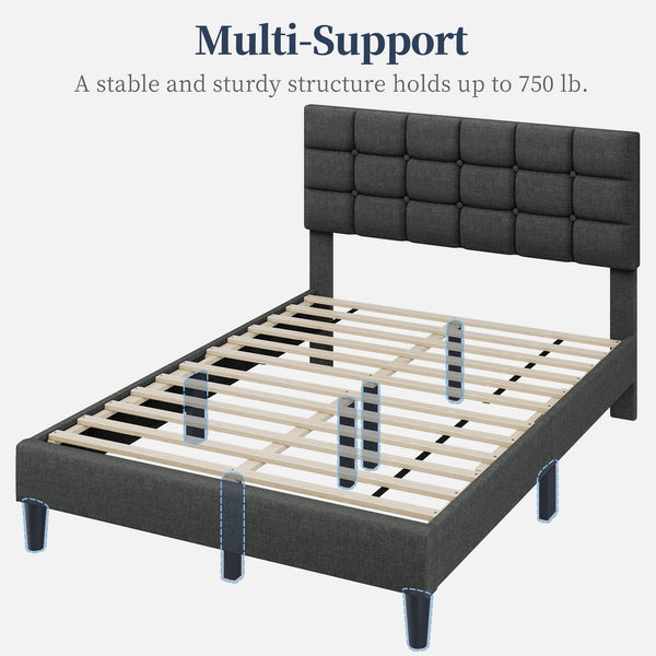 Upholstered Platform Bed Frame with Adjustable Tufted Headboard