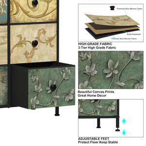 Narrow Dresser with Retro Floral Fabric Drawers