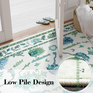 Washable Oushak Area Rug – Floral, Non-Slip, Low Pile