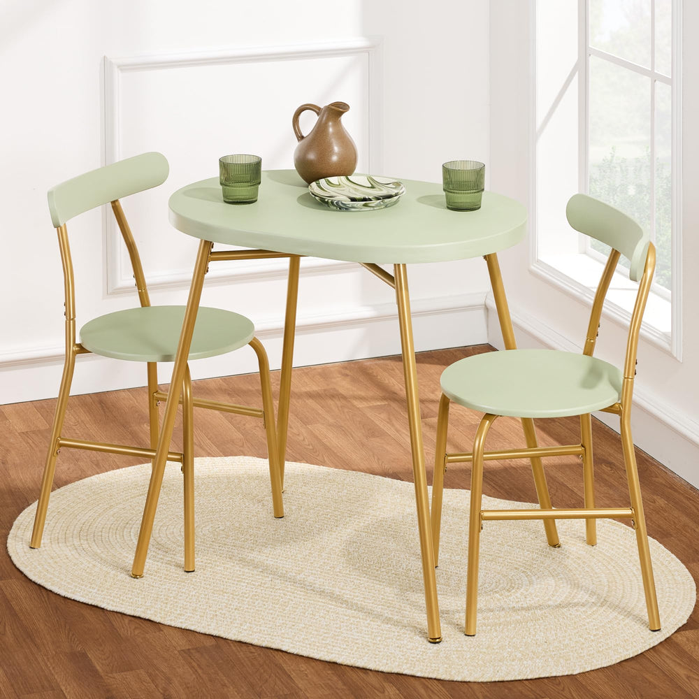 3-Piece Oval Dining Table Set with 2 Chairs, Metal Frame & Curved Backrests