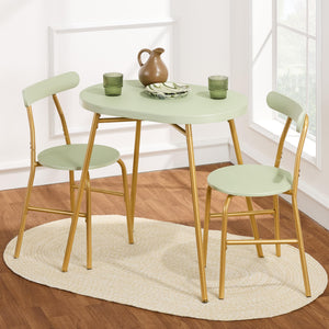 3-Piece Oval Dining Table Set with 2 Chairs, Metal Frame & Curved Backrests