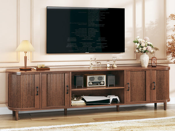 70" Mid-Century Modern TV Stand with Fluted Doors & Storage Cabinets