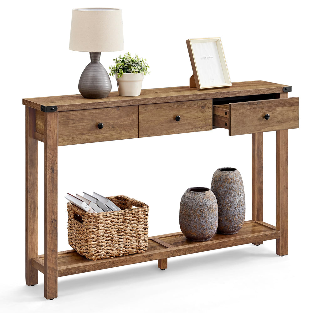 Console Table with 3 Drawers and Open Shelf – Farmhouse Entryway Sofa Table