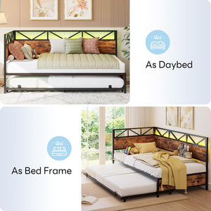 Twin Daybed with Trundle, RGB LED Lights & Charging Station