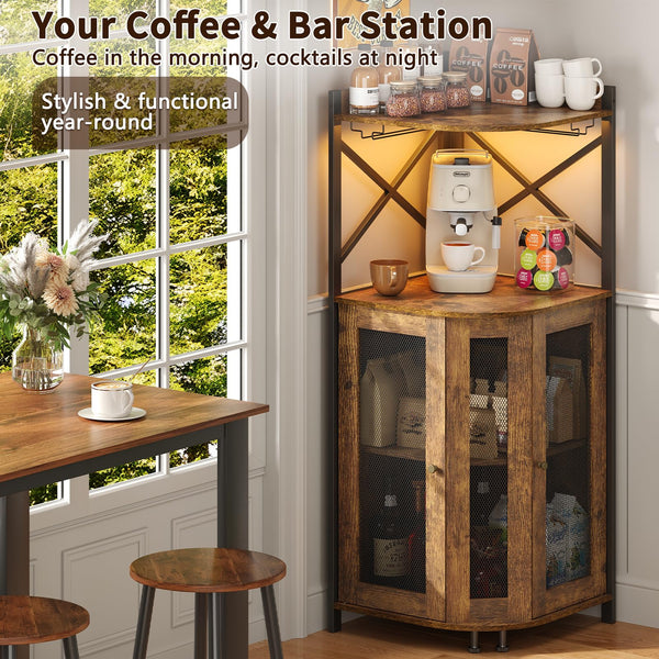 Corner Bar Cabinet with LED Lights