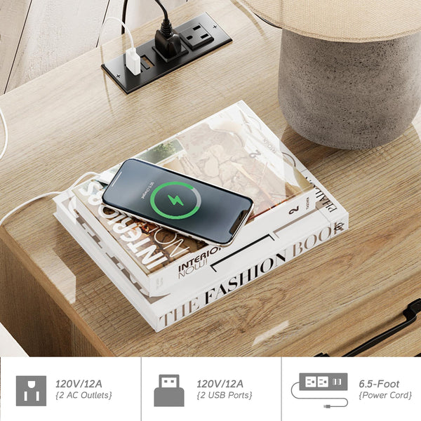 3-Piece Farmhouse Living Room Table Set with Charging Station