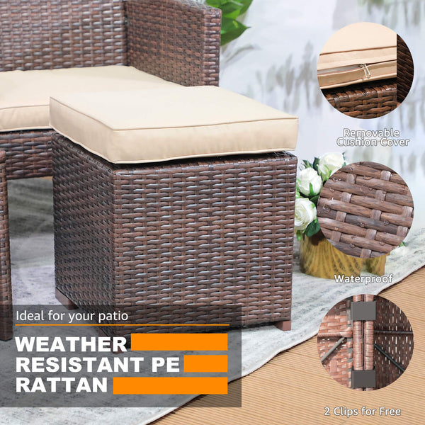 Outdoor Wicker Ottoman Set of 2 with Cushions
