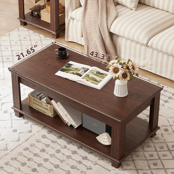 Farmhouse Coffee Table with Open Storage Shelf