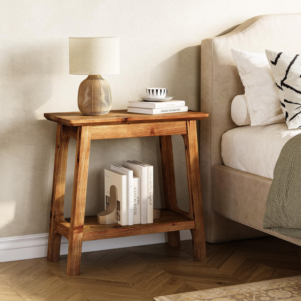 Solid Wood Narrow End Tables Set of 2 with Storage