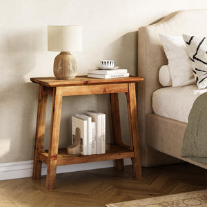 Solid Wood Narrow End Tables Set of 2 with Storage