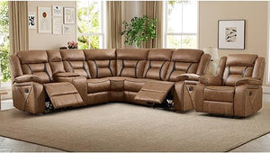 L-Shaped Faux Leather Reclining Sectional Sofa with Console & Storage
