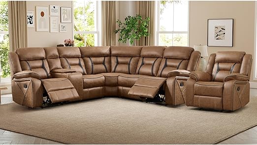 L-Shaped Faux Leather Reclining Sectional Sofa with Console & Storage