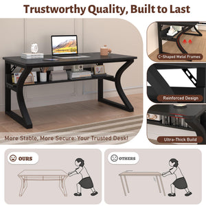 Computer Desk with Storage Shelf & C-Shaped Metal Frame