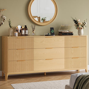 9-Drawer Fluted Dresser – 62.9" Wide Bedroom Chest of Drawers