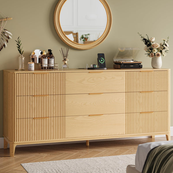 9-Drawer Fluted Dresser – 62.9" Wide Bedroom Chest of Drawers