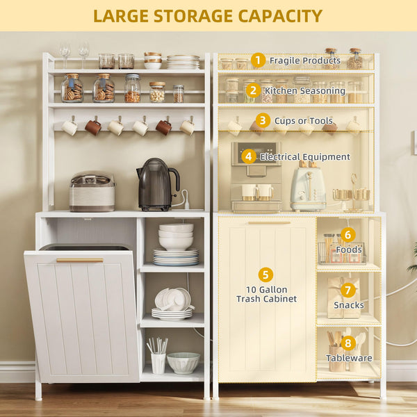 Baker's Rack with Trash Can Cabinet & Power Outlet