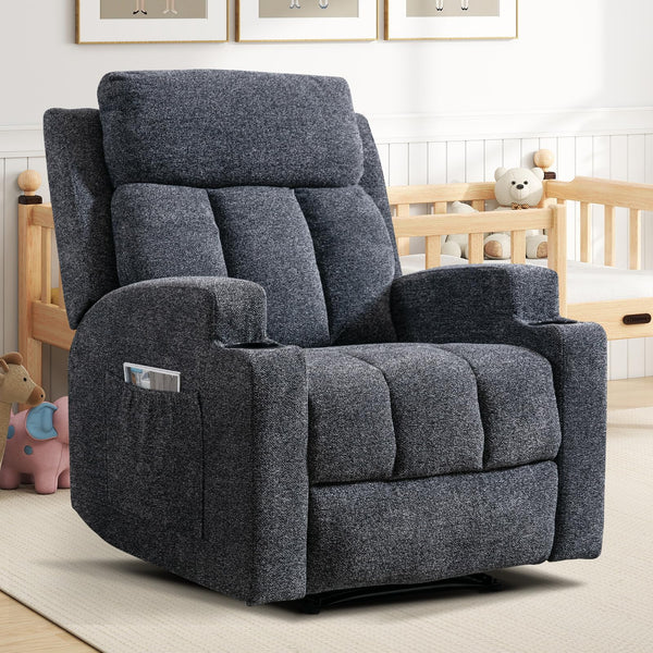 Manual Recliner Chair with Massage, Heat & Cup Holders