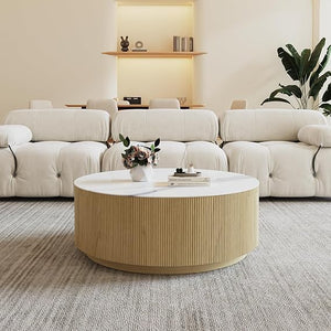 Round Coffee Table with Drawers & Sintered Stone Top