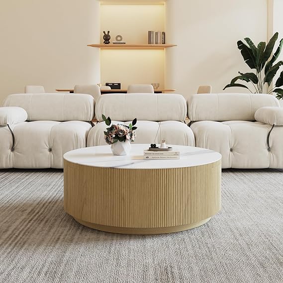 Round Coffee Table with Drawers & Sintered Stone Top