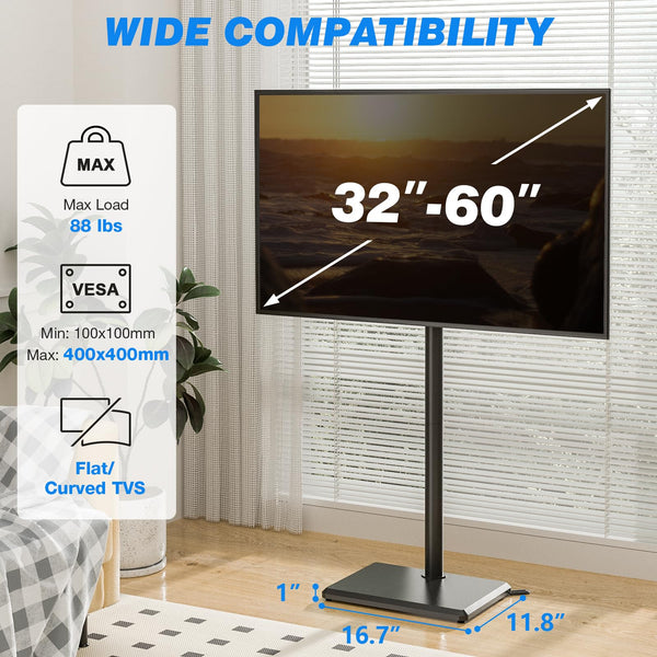 Floor TV Stand with Swivel Mount & Height Adjustment for 32-60 Inch TVs