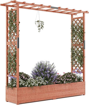 Raised Garden Bed with Trellis, Hanging Roof & Drainage Holes