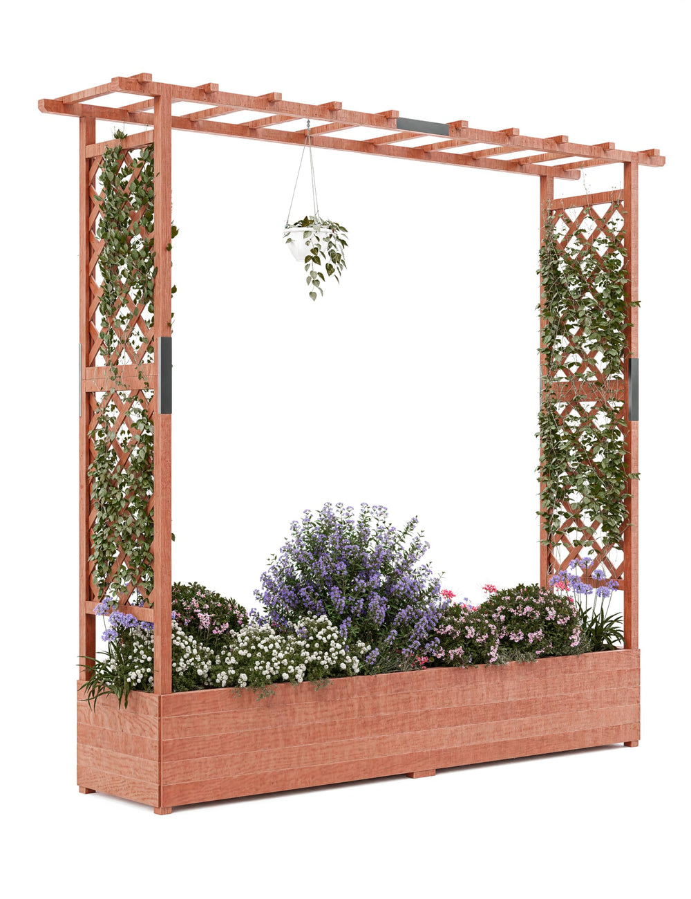 Raised Garden Bed with Trellis, Hanging Roof & Drainage Holes