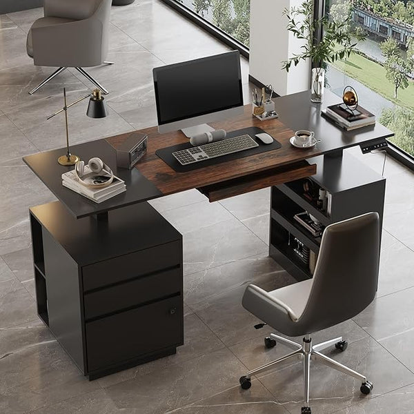 L-Shaped Electric Standing Desk with Drawers & Storage