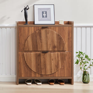 Flip Drawer Shoe Cabinet with Fluted Doors