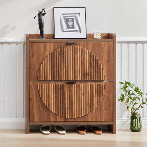 Flip Drawer Shoe Cabinet with Fluted Doors