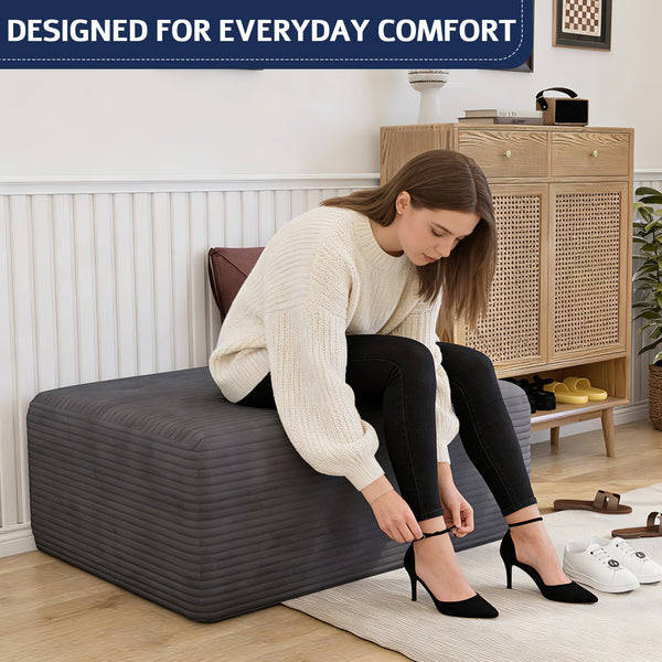 Oversized Corduroy Cloud Ottoman – Rectangle Pouf with 28D Foam