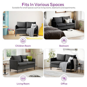Small Linen Loveseat Sofa with Iron Legs