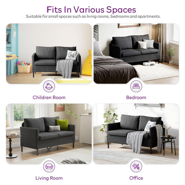 Small Linen Loveseat Sofa with Iron Legs