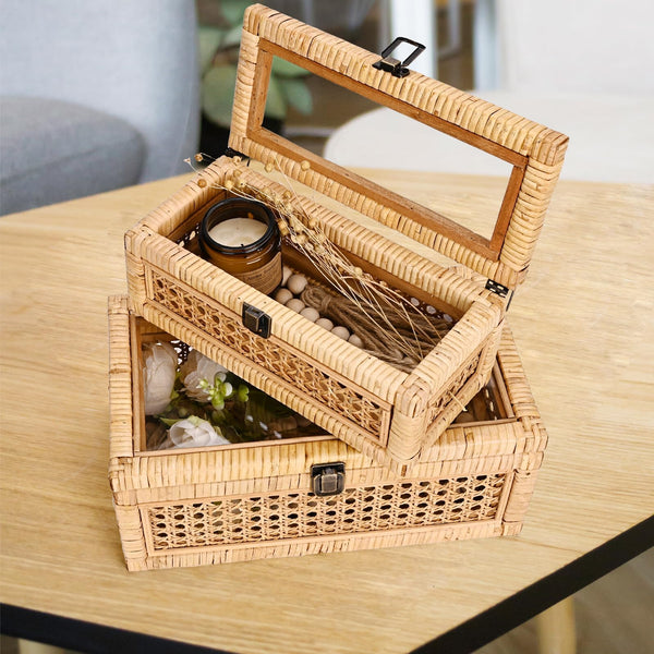 Rattan Decorative Box with Lid – Set of 2