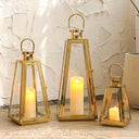 Set of 3 Decorative Metal Candle Lanterns with Tempered Glass — Indoor & Outdoor