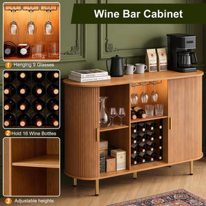55" Fluted Wine Bar Cabinet with LED Lights