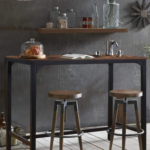 47" Industrial Bar Table, Counter Height Pub Table, Rustic Brown