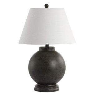 26" Dark Gray Resin Sphere LED Table Lamp with White Linen Drum Shade