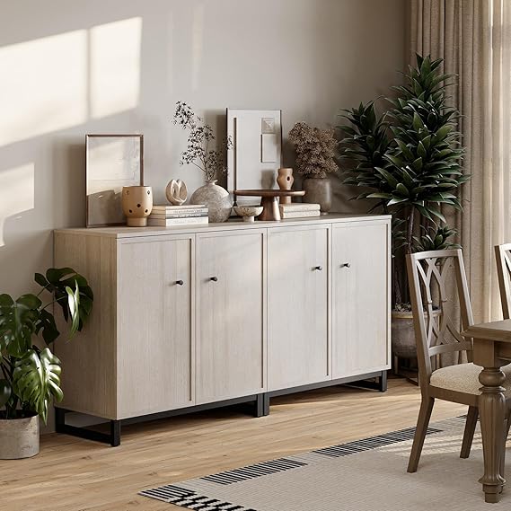 Modern Farmhouse Sideboard Cabinet with Metal Frame Base