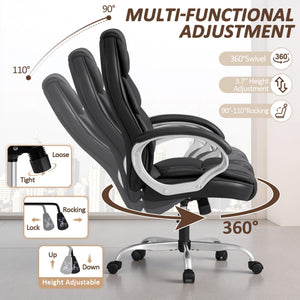 High-Back PU Leather Executive Office Chair with Lumbar Support & Padded Armrests