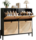 Rattan Shoe Cabinet with 4 Flip Drawers