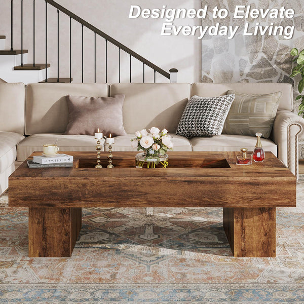 Rustic Coffee Table with LED Lighting & Storage