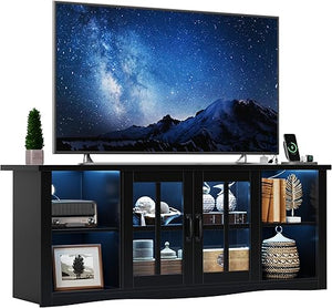 Farmhouse LED TV Stand with Power Outlet & LED Lighting