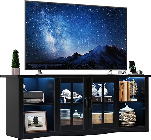 Farmhouse LED TV Stand with Power Outlet & LED Lighting