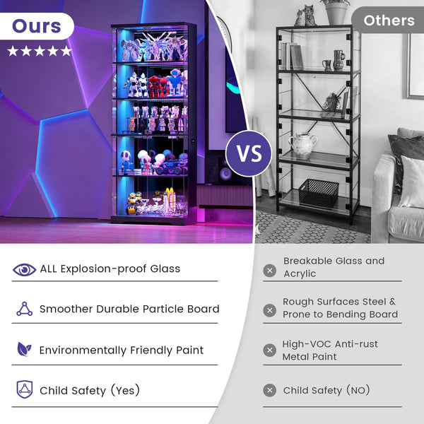 Glass Display Cabinet with RGB LED Lights & Lockable Doors