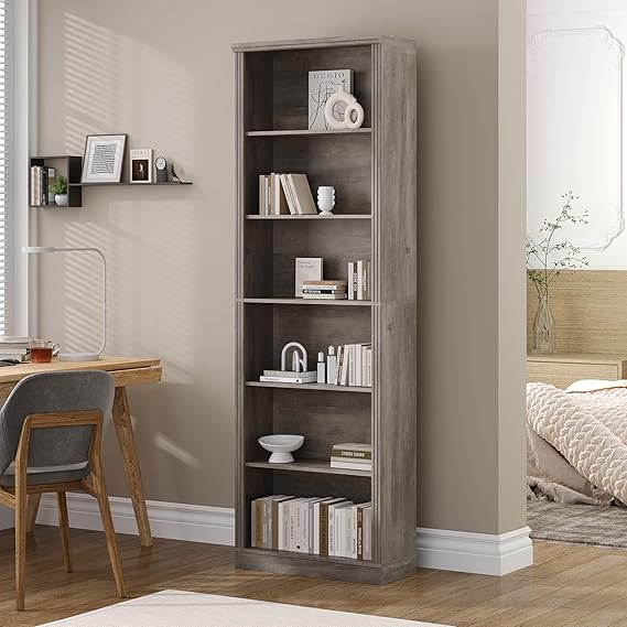 75" Tall 6-Tier Bookcase with 2 Adjustable Shelves