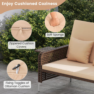 Patio Rattan Daybed with Adjustable Backrest & Storage Ottoman